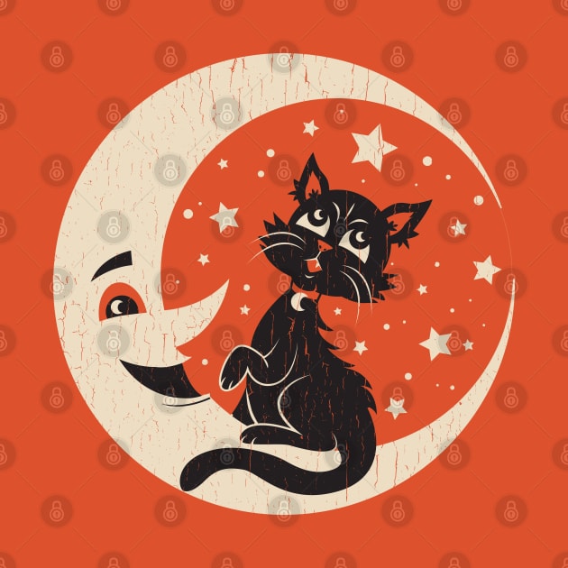 Vintage Halloween Moon Kitty by Kappacino Creations