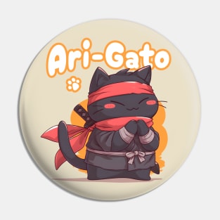 Ari-Gato kawaii black ninja thank you cat Pin