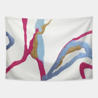 Meandering Colors Hot Pink and Blue Abstract with Gold Tapestry