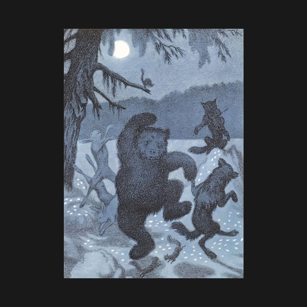 "Dans i Maaneglans" (Dance in the Moonlight) in silvery blue - vintage Norwegian Folk Tale art by Theodor Kittelsen by retrografika