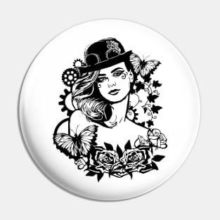 Beautiful Steampunk Girl Pin