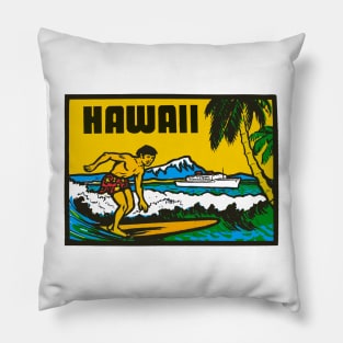 Hawaii Vintage Style Surfer Pillow