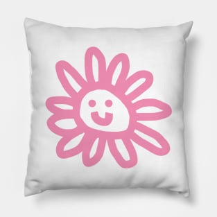 Pink Daisy Flower Smiley Face Pillow