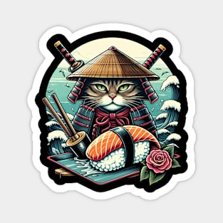 Cute Samurai Sushi Cat | Women’s Funny Japanese Cat Lover Magnet