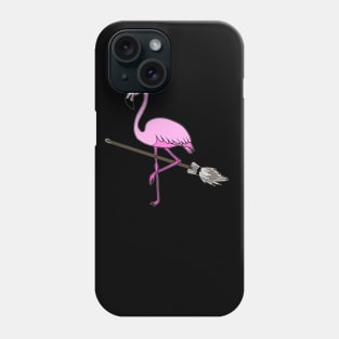 Flamingo Halloween Witch and Broomstick, Love Flamingos Phone Case