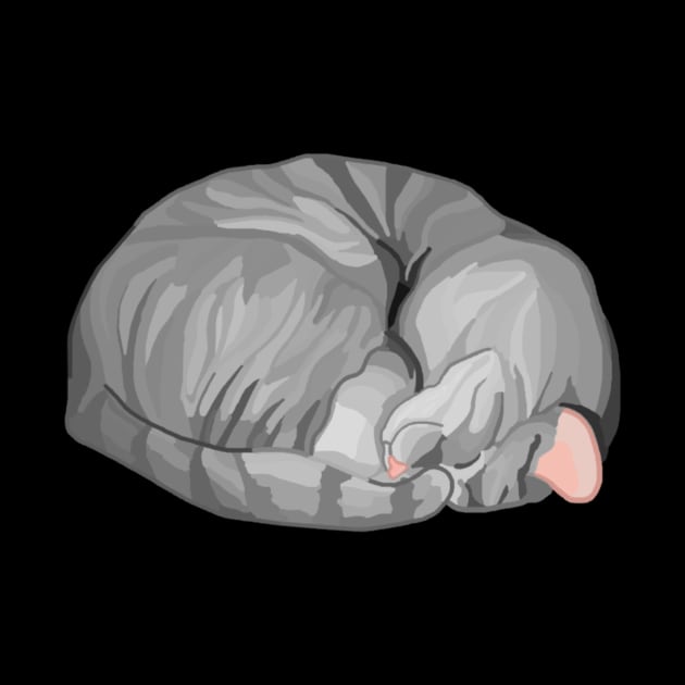 Sleeping Curled Gray Tabby Cat by Art by Deborah Camp