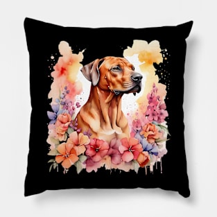 A rhodesian ridgeback decorated with beautiful watercolor flowers Pillow