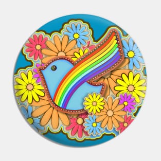 Hippie Flower Power Rainbow Dove Pin