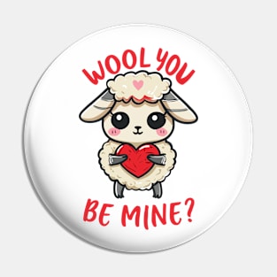 Cute Wool You Be Mine Valentine Heart And Sheep Design Pin