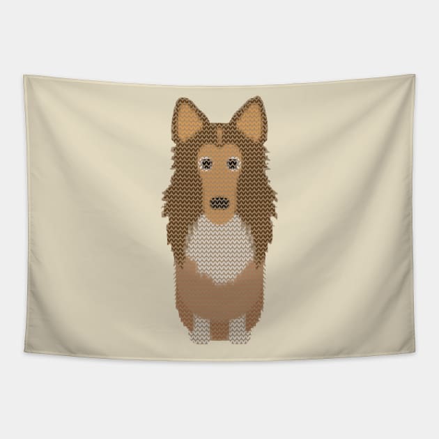 Rough Collie Ugly Christmas Sweater Knit Pattern Tapestry by DoggyStyles