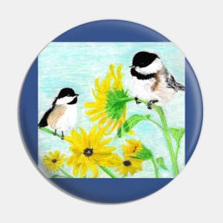 Chickadees & Sunflowers Pin