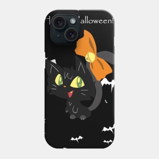 "Happy Halloween" Orange Bow Black Cat Phone Case