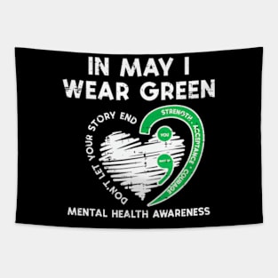 Mental Health May Wear Green Semicolon Depression Awareness Tapestry