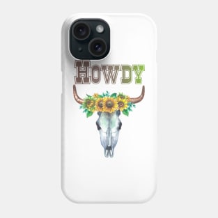 Howdy Cow Skull with Sunflowers Graphic Design Phone Case