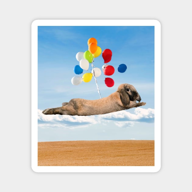 Flying Rabbit With Balloons Magnet by Random Galaxy