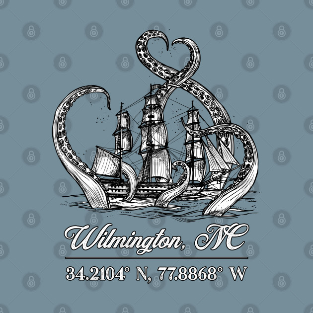 Discover Wilmington, NC Nautical Coordinates Boat Octopus - Wilmington Nc Nautical Coordinates Boa - T-Shirt