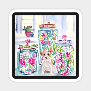 Jack Russell among chinoiserie jars watercolor Magnet