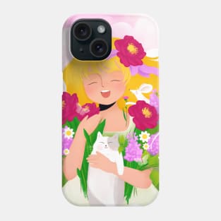 Happy country girl with flowers and friends Phone Case