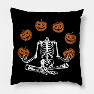 Skeleton Juggling Pumpkins Pillow