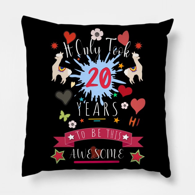 It Only Took 20 Years to be this Awesome llama t-shirt Pillow by HappyLife