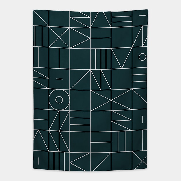 My Favorite Geometric Patterns No.8 - Green Tinted Navy Blue Tapestry by ZoltanRatko