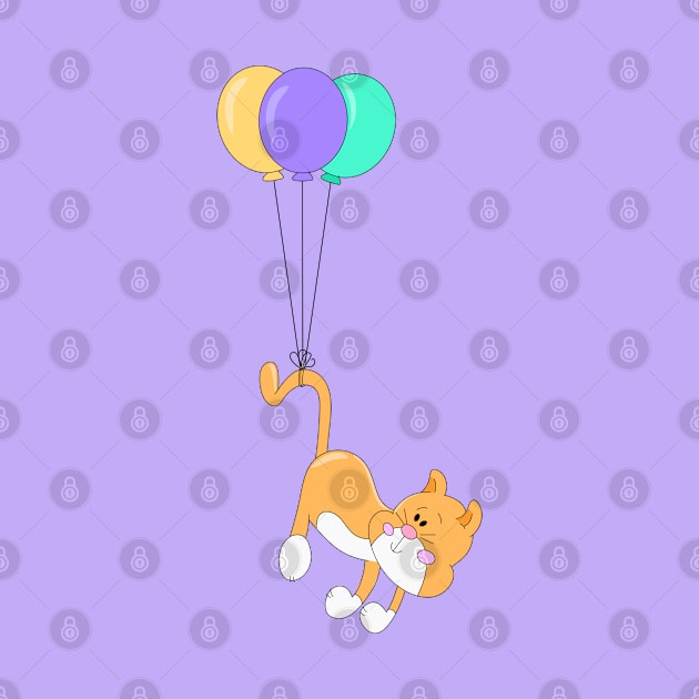 Cute Baby Cat Flying with Balloons by carmen castillo