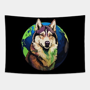 Alaskan Husky Earth Day Tapestry