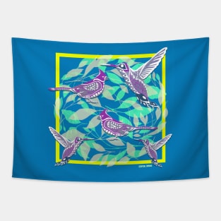 bird cage in tropical leaf blossom ecopop art Tapestry