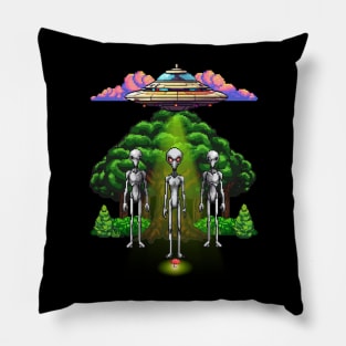 Pixel Aliens Find Mushroom Pillow