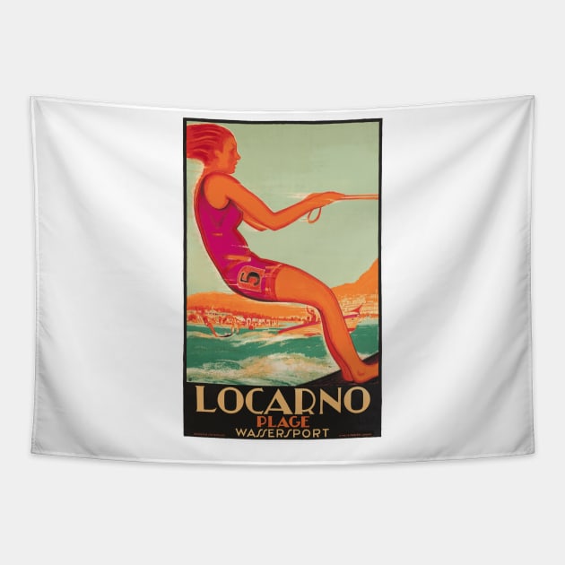 Vintage Travel Poster Design - Locarno, Switzerland - Water Skier Tapestry by Naves