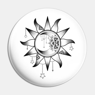 Celestial moon and sun mandala design Pin