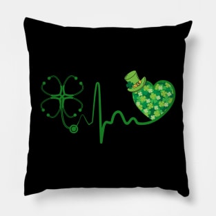 Nurse St Patricks Day Stethoscope Heartbeat Clover Nurses Pillow