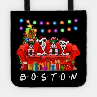 Friends Boston Terrier Merry Christmas Sweatershirt Tote