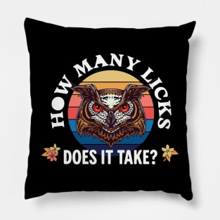 Funny Owl How Many Licks Does It Take Retro Vintage Pillow