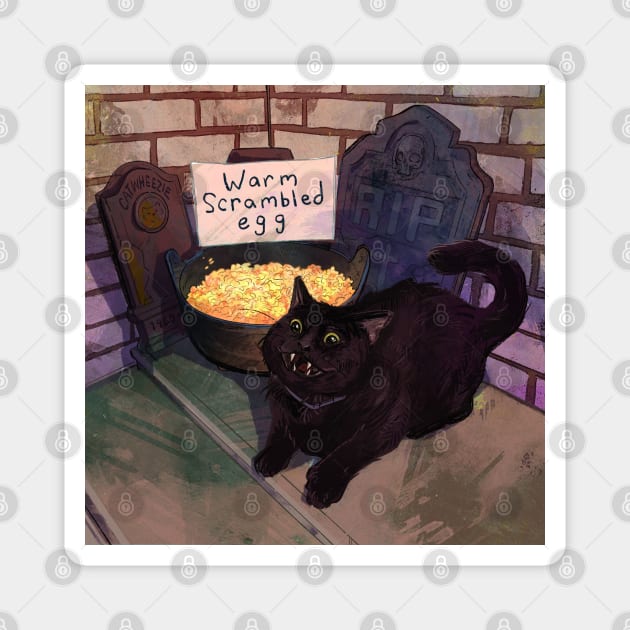 Warm Scrambled Eggs - Halloween 2020 Cat Illustration Magnet by Catwheezie