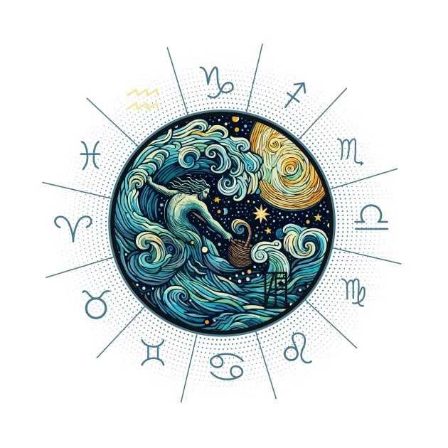 ZODIAC Aquarius - Astrological AQUARIUS - AQUARIUS - ZODIAC sign - Van Gogh style - 9 by ArtProjectShop