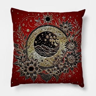 Noble flowers in golden and black colors. Pillow