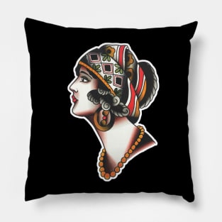 Classic Lady Face Tattoo Design Pillow