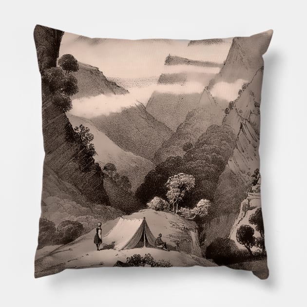 Landscape with blue sky and mountains. Pillow by Marccelus