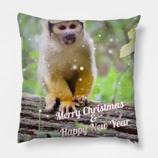 Black-capped squirrel monkey - Merry Christmas & Happy New Year Pillow