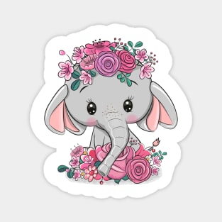 Cute little elephant with flowers on his head. Magnet