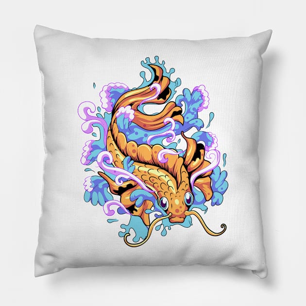 Japanese Koi Fish In Water Pillow by DionArts