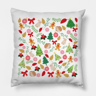 Christmas Holidays With Woodland Creatures Pattern_White Background Pillow