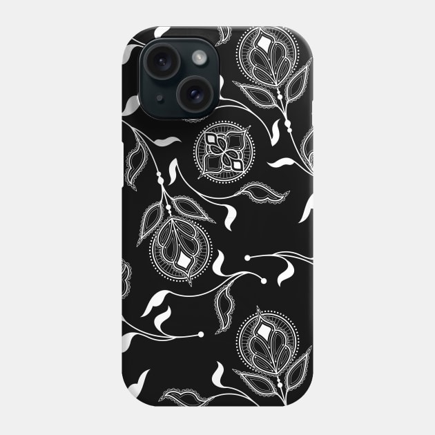 Black and White Medallion Paisley Phone Case by Carolina Díaz