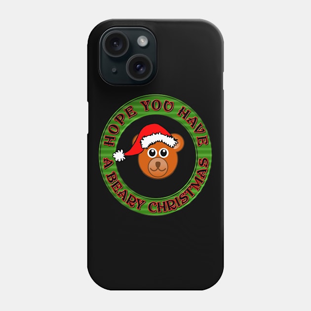 Have a Merry Christmas - Hope You Have a Beary Christmas - Bear With Santa Hat Green Ring Phone Case by CDC Gold Designs