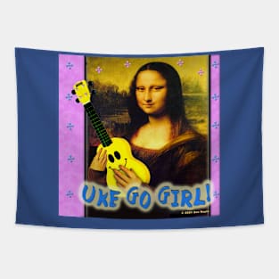 Uke Go Girl! (Mona Lisa) - Pink Background Tapestry