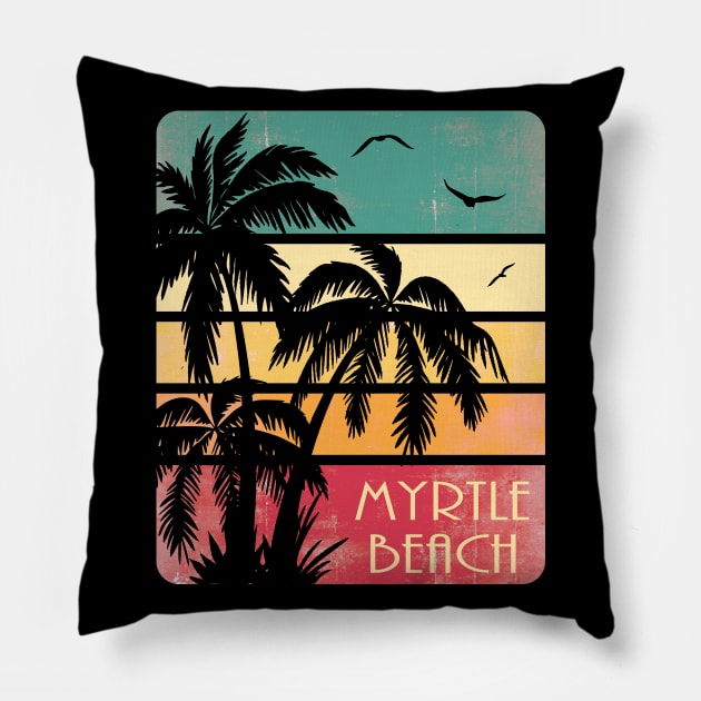 Myrtle Beach Vintage Summer Pillow by Nerd_art