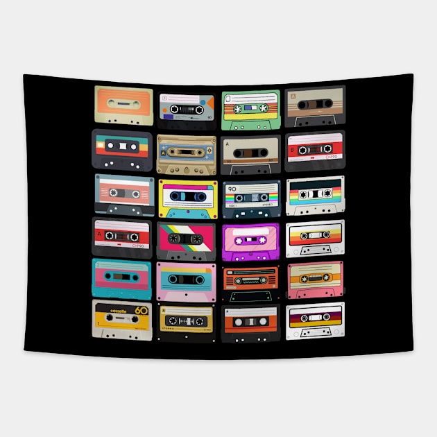 Cassette Tapes Mixtapes 1980s Tapestry by tantodesign