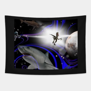 Shark and Prehistoric Mayhem in Space Tapestry