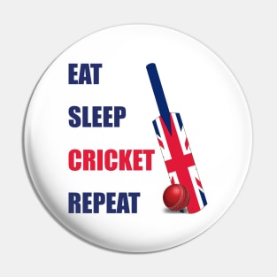 Eat Sleep Cricket Repeat British Flag Cricket Bat Pin